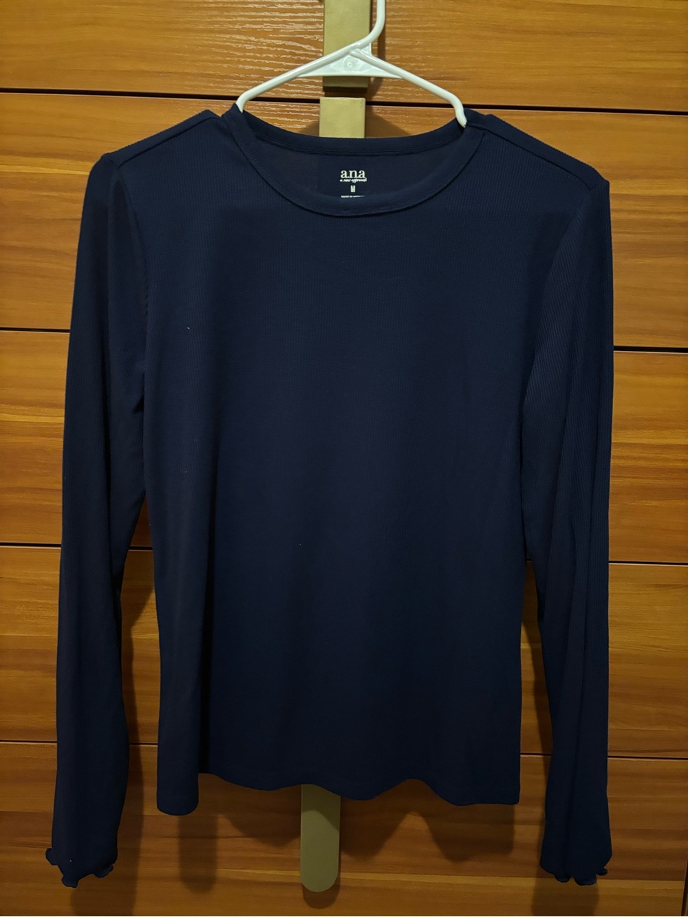 a.n.a Navy Long-Sleeve Ribbed Crewneck Tee
